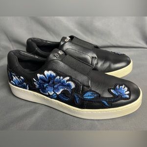 Dkny ‘Bobbi’ Floral Design Leather Slip On Sneakers Black Size 6